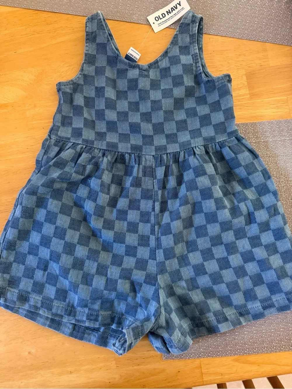 NWT Old Navy Blue Checkered Toddler Romper